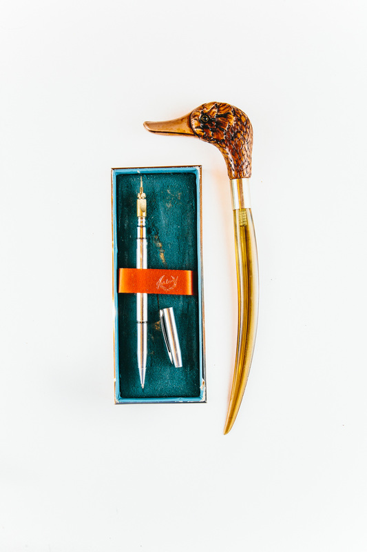 duck letter opener and old pen set
