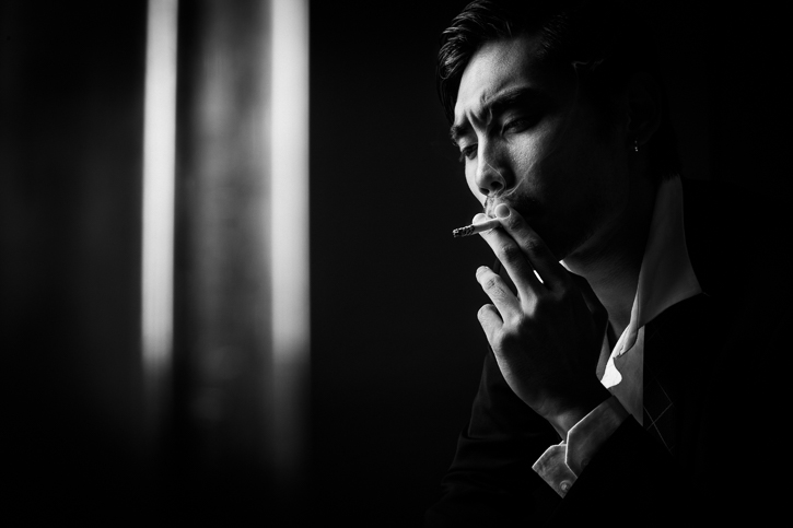 Japanese male model smoking cigarette