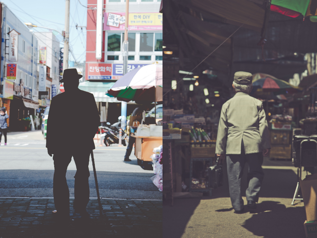 Korean grandfathers walk ahead