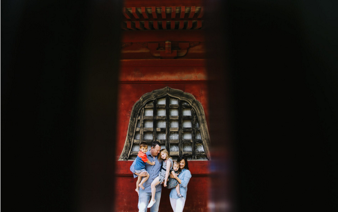 family portrait in front of Zozoji temple