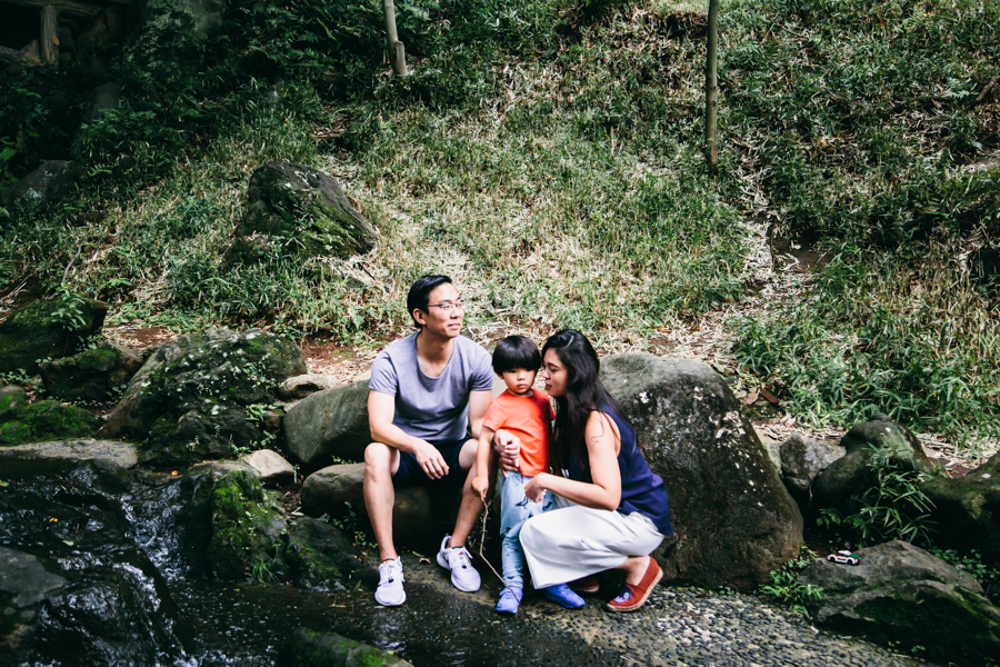 family portrait by a stream in Tokyo