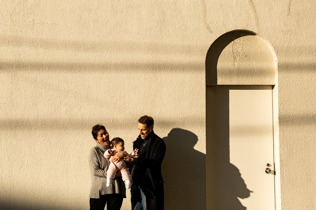 family in afternoon sunlight