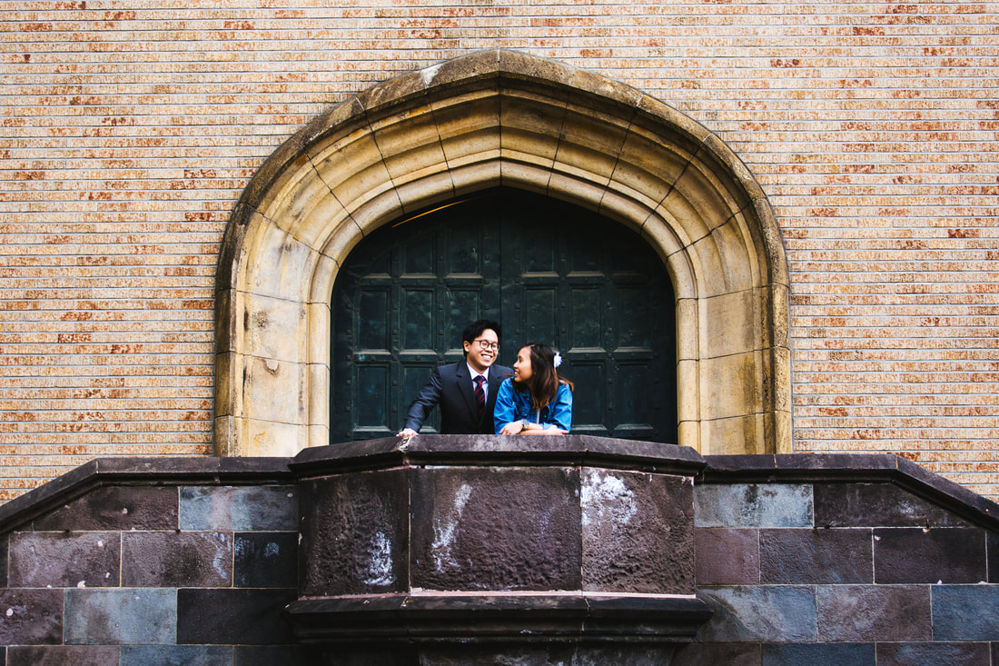 couple laughing on Waseda campus