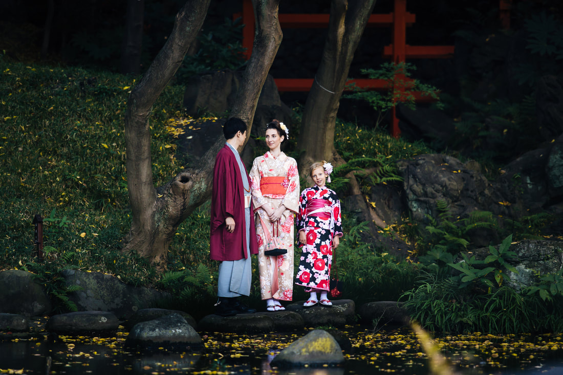 Iishi family in Japanese garden