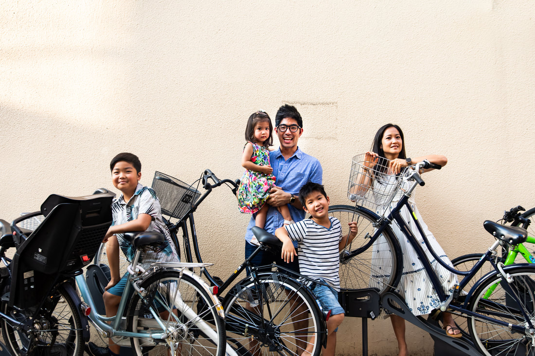 Family with bikes