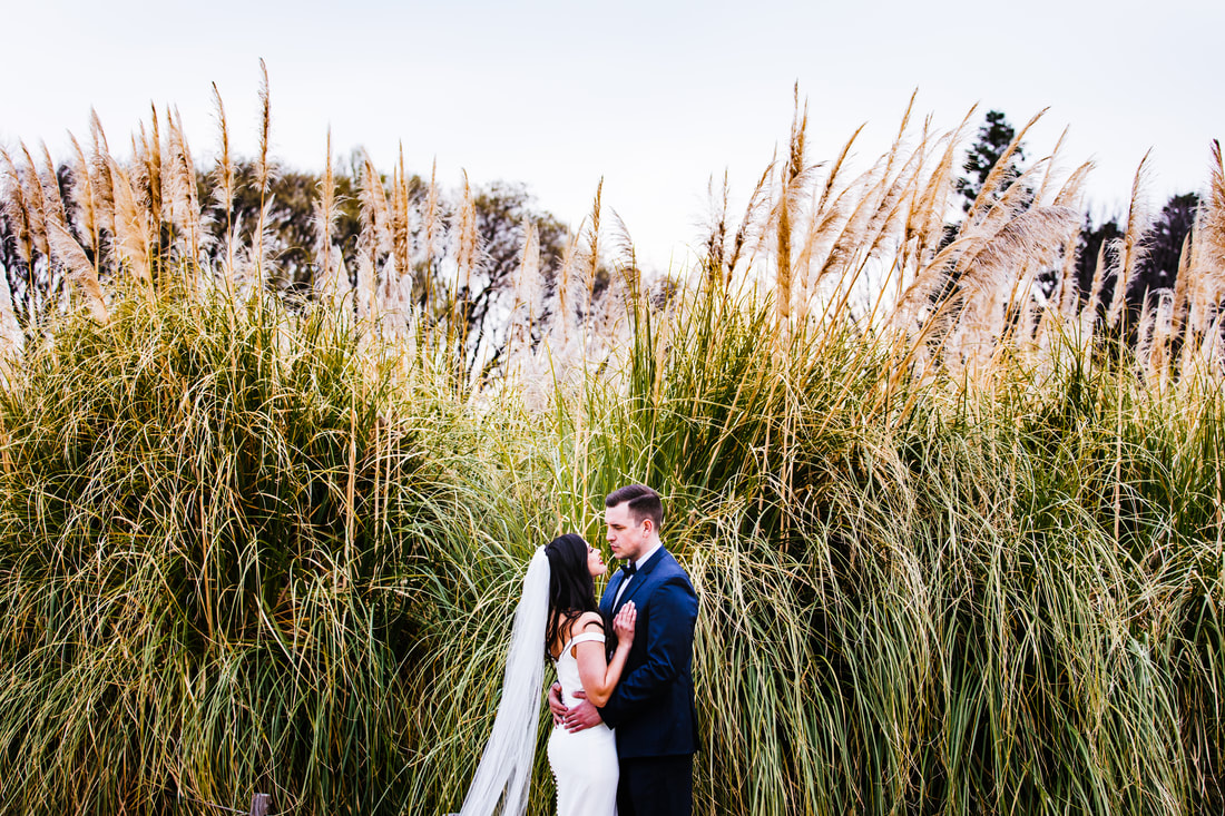 Couple in front of pampas grass