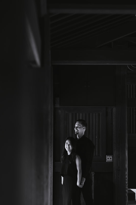 couple posed portrait at Meiji Shrine